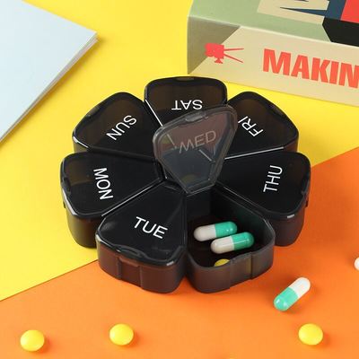 12*2.4cm 7 Compartments Food Grade Material Flower Shape Pill Box and Organizer